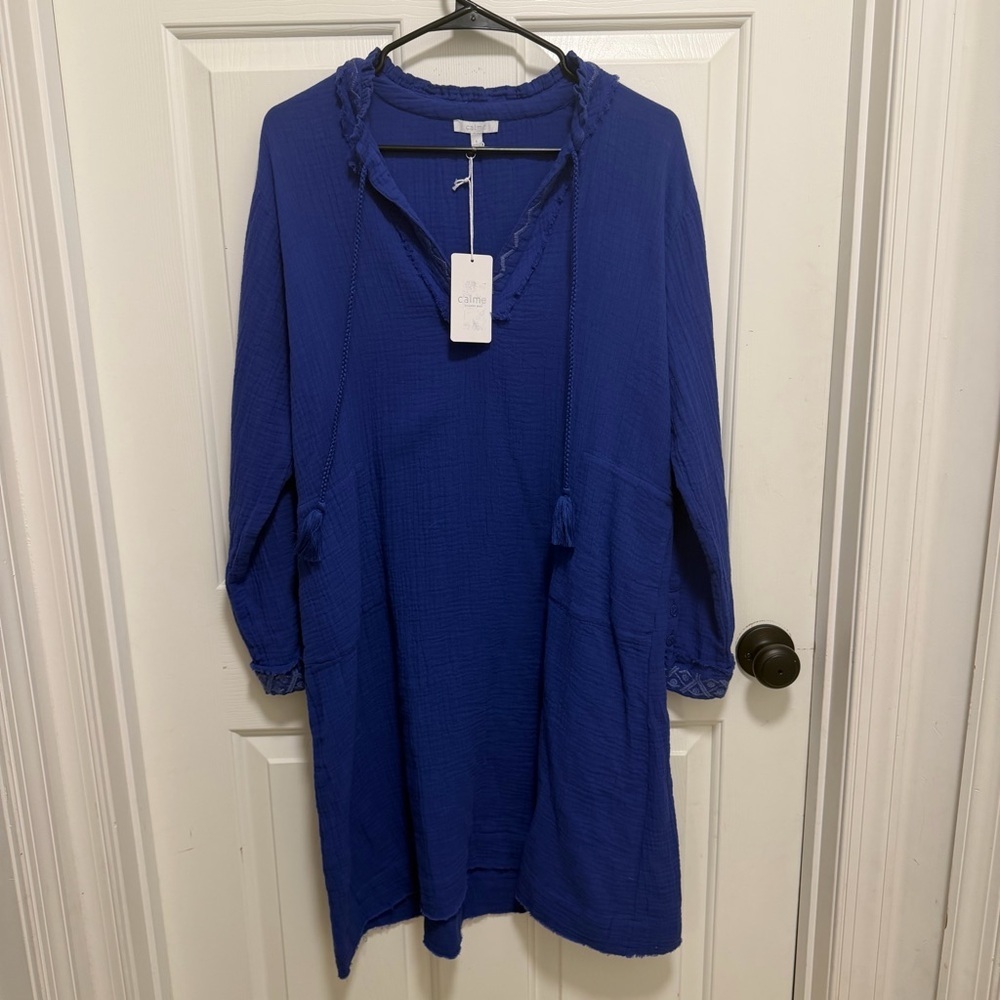 Johnny Was Calme GHENAR V-NECK DRESS Blue Size Small